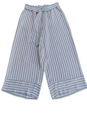 New LOFT Blue/White Stripe PaperBag Waist Belted Wide Leg Crop Culotte Pants (S)
